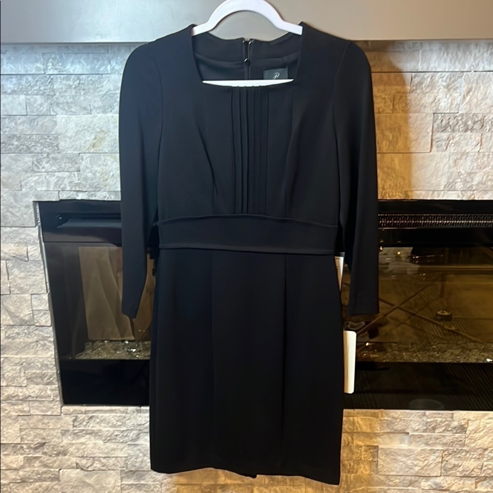 NwT Adrianna Papell Black Long Sleeve Pin tuck ponte party dress